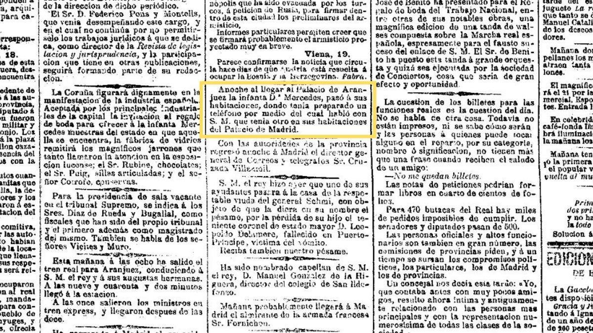 Artículo del domingo 20 enero de 1878 en el periódico: La correspondencia de España.