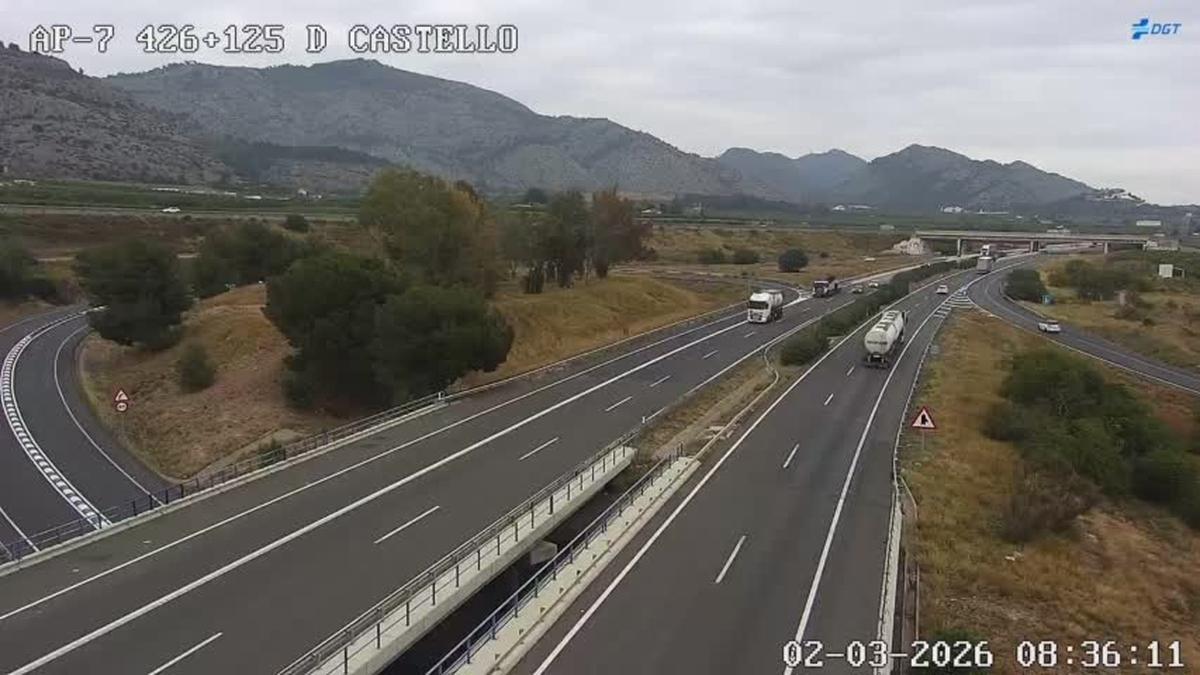 Imagen de una cámara de la DGT en la AP-7 a su paso por Castellón.