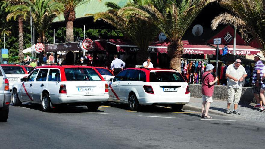 Un grupo de taxis estacionados junto a la cooperativa de San Bartolomé de Tirajana.