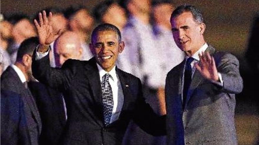 El president dels Estats Units, Barack Obama, amb el Rei, ahir a Torrejón d&#039;Ardoz.