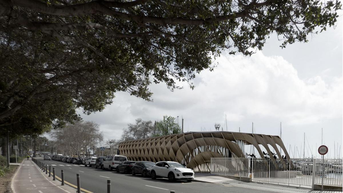 La pérgola del nuevo Bar Pesquero está inpirada en la construcción de barcos en los antiguos astilleros