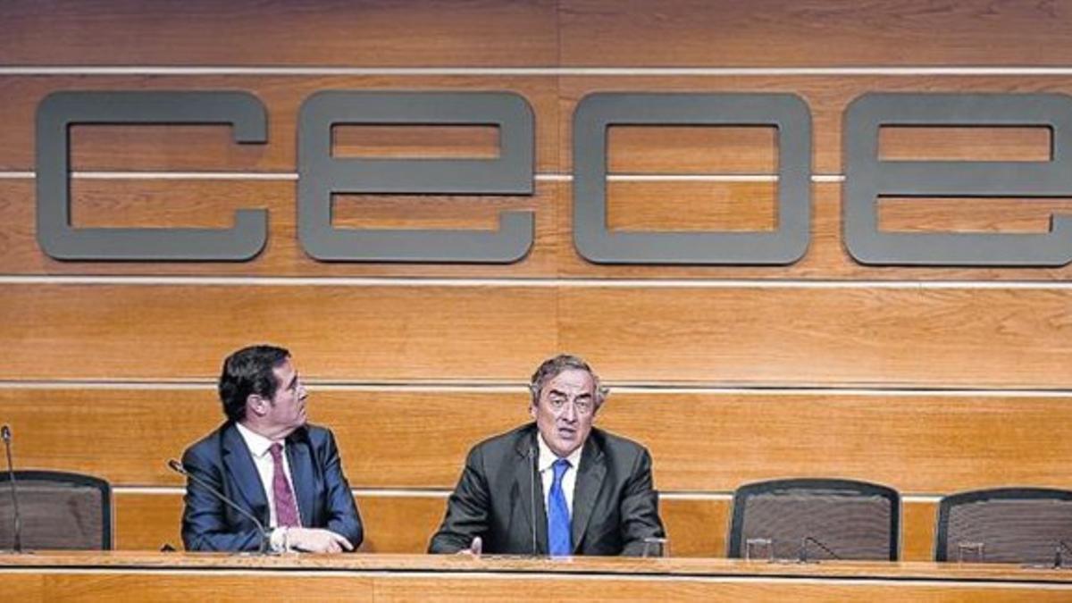 Juan Rosell, presidente de la CEOE y Antonio Garamendi, de Cepyme.