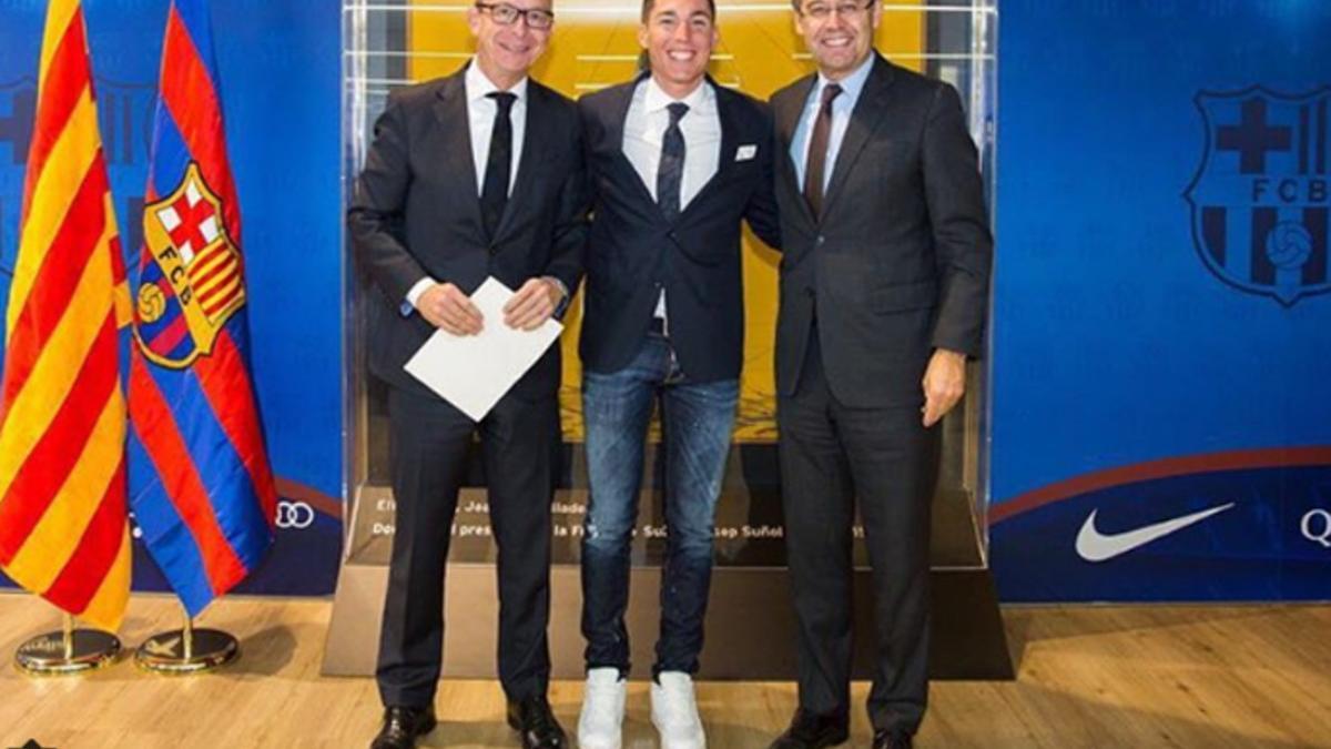 Aleix Espargaró, junto a Bartomeu y Cardoner