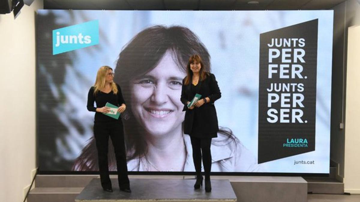 Laura Borràs y Elsa Artadi (JxCat) prometen declarar la república si el independentismo supera el 50% de votos el 14-F