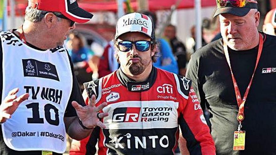 Fernando Alonso, ayer tras la segunda etapa del Rally Dakar.