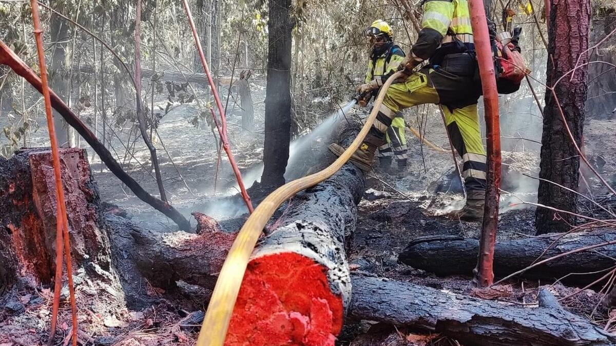 Los equipos de extinción refrescan la zona