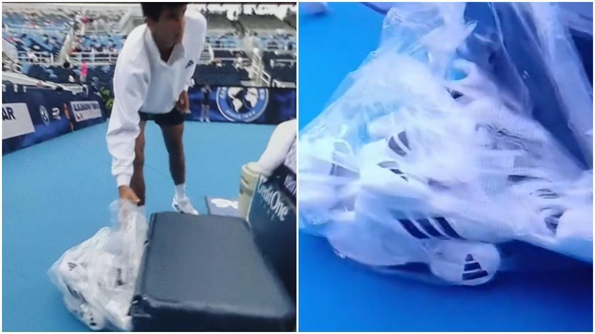 Rafa Jódar en Cincinnati con una bolsa llena de zapatillas