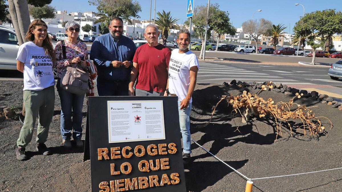 El Cabildo de Lanzarote instala la escultura de denuncia del vertido de colillas en el espacio público