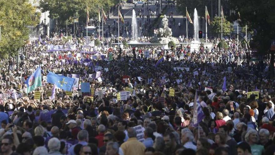 Momento de la manifestación, ayer, en Madrid.