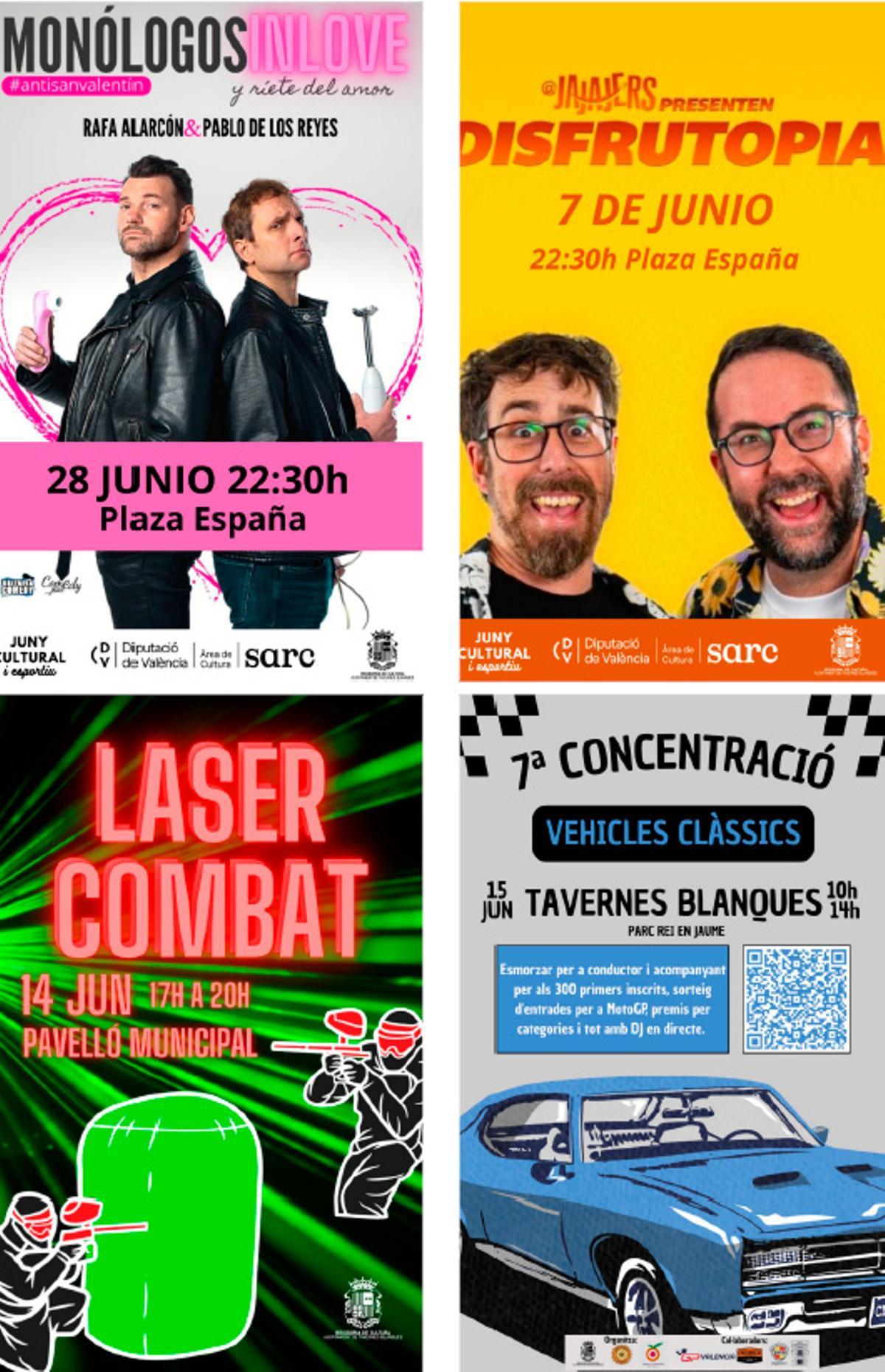 Carteles de los diversos espectáculos que organiza Tavernes.