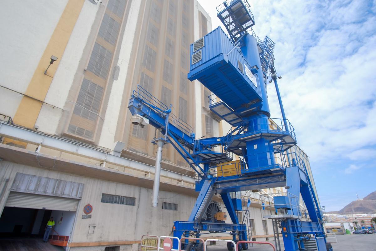 Una de las operaciones de descarga de cereal de Sillos Canarios.