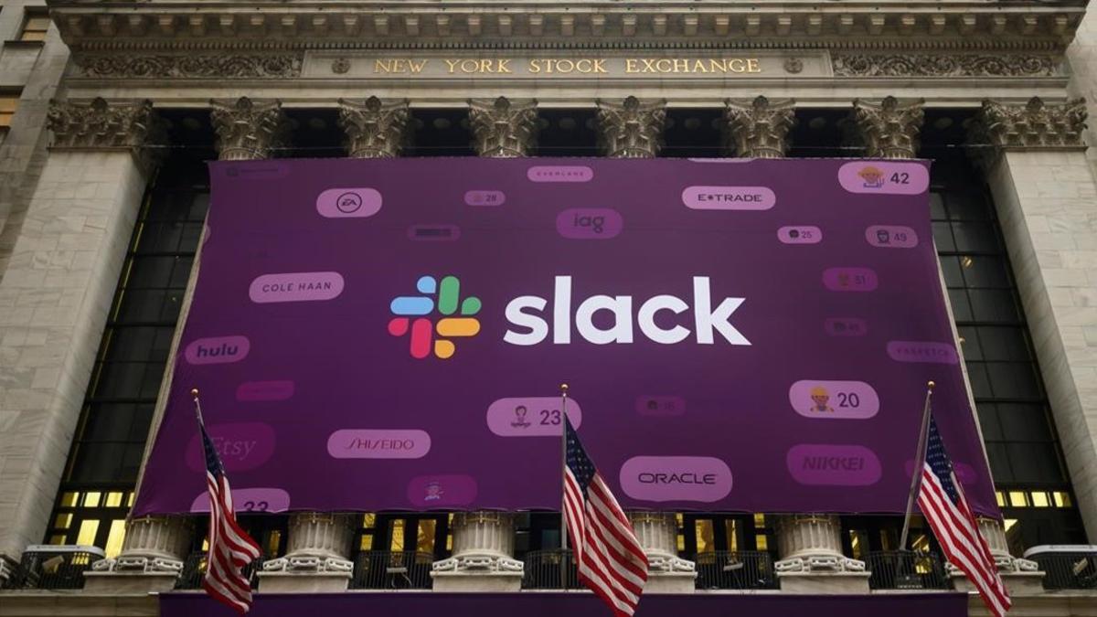 Anuncio de Slack en la bolsa de Nueva York, en el 2019.