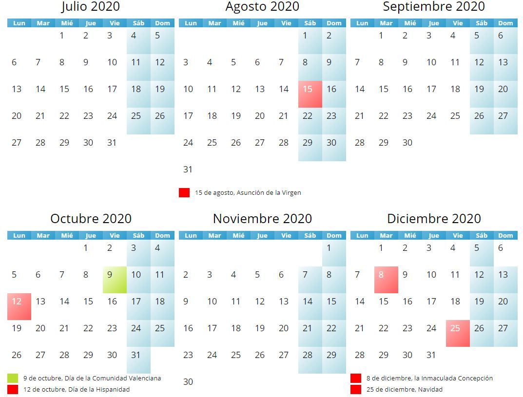 Calendario laboral 2020: ¿Cuándo son los próximos festivos en la provincia  de Alicante? - Información