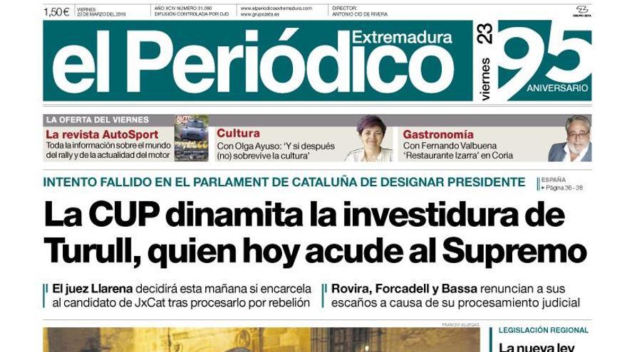 Esta es la portada de EL PERIÓDICO EXTREMADURA correspondiente al día 23 de marzo del 2018