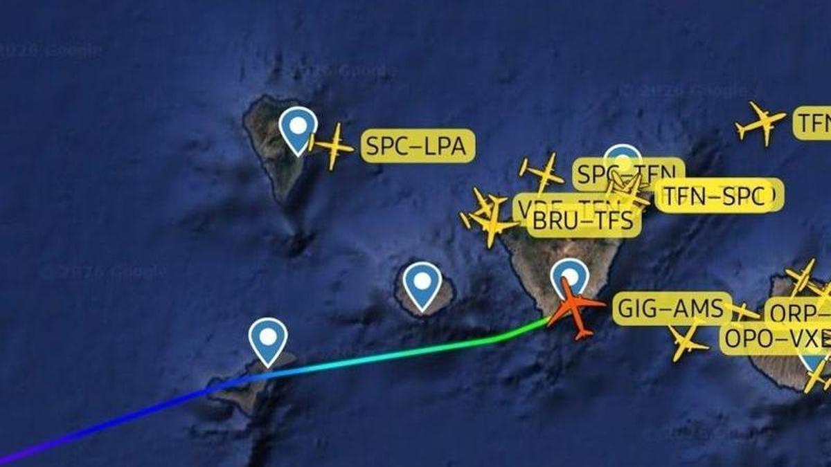 Radar del avión desviado a Tenerife Sur