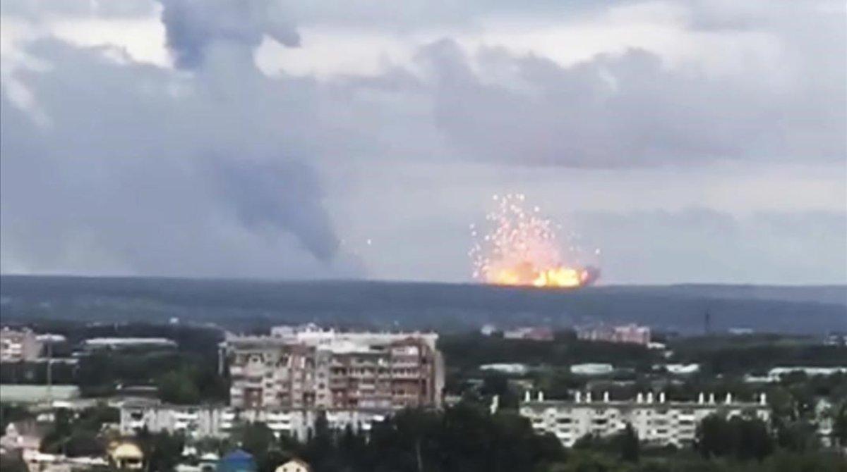 zentauroepp49339991 in this image taken from video  explosions are seen at the m190812180901