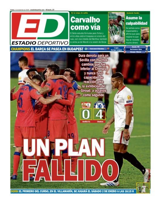 Portada ESTADIO DEPORTIVO jueves 3 diciembre 2020