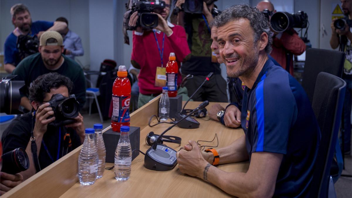 Luis Enrique Martínez, entrenador del FC Barcelona, en una rueda de prensa