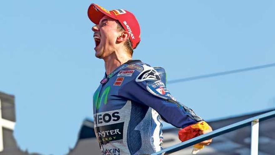 Jorge Lorenzo celebra una de las 41 victorias que ha obtenido con la escudería Yamaha desde su fichaje en 2008.