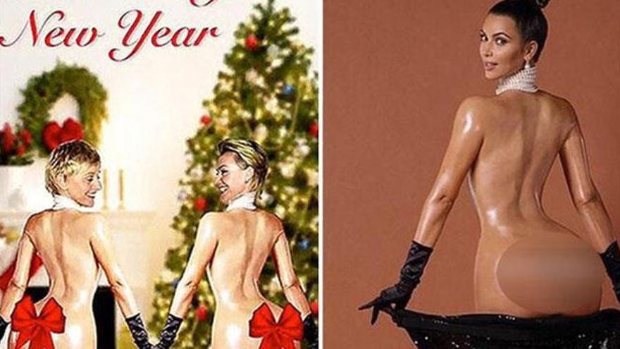 Ellen DeGeneres imita el posado de Kim Kardashian en su felicitación navideña
