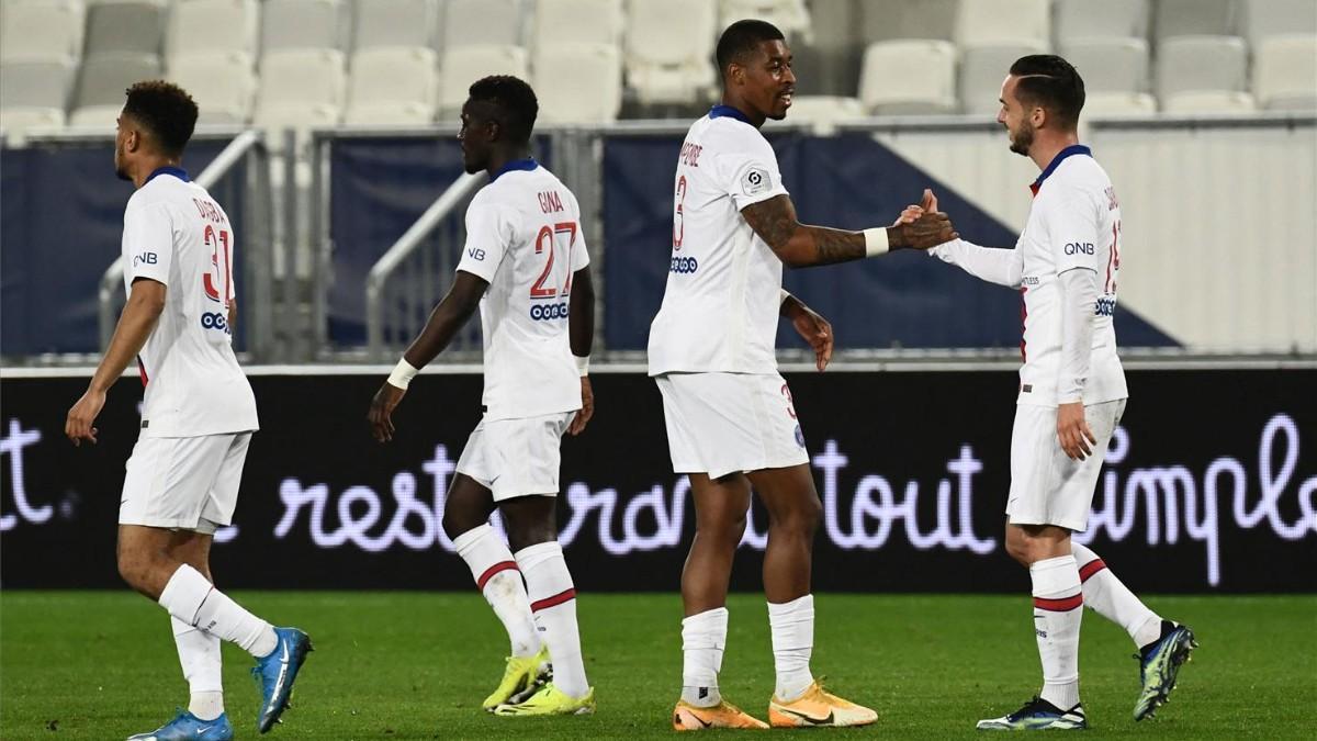 Jugadores del PSG, celebrando un gol