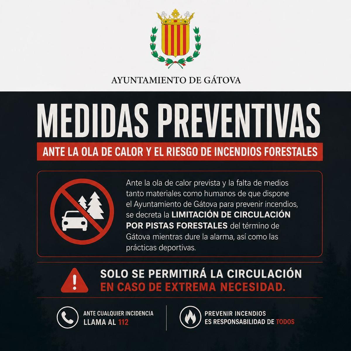 Medidas preventivas compartidas por el Ayuntamiento de Gátova frente a la ola de calor.