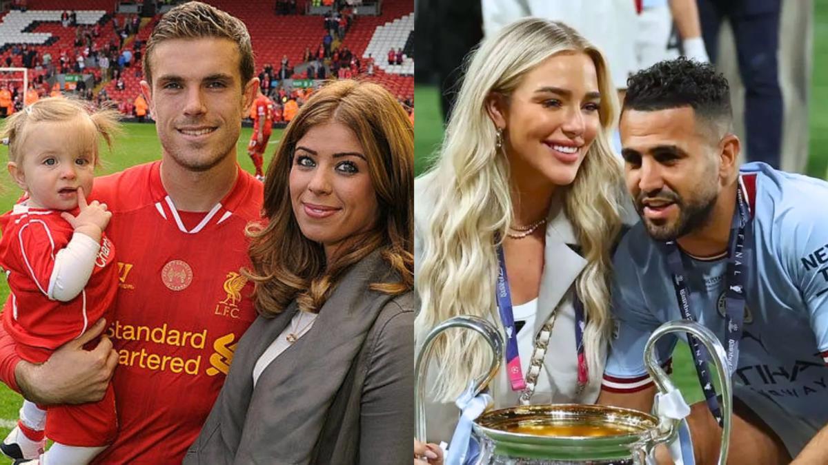 Jordan Henderson, junto a su hija y su mujer Rebecca Burnett; Riyad Mahrez, junto a Taylor Ward