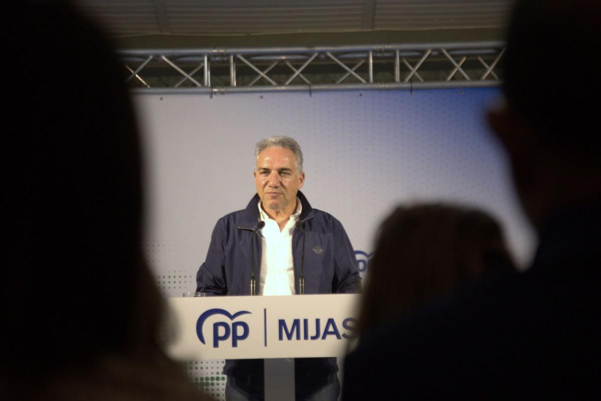 El vicesecretario de Coordinación Autonómica, Local y Análisis Electoral del PP, Elías Bendodo, en un acto en Mijas (Málaga), este sábado.