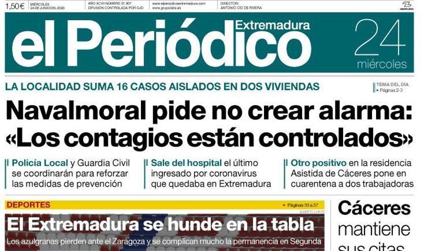 Esta es la portada de EL PERIÓDICO EXTREMADURA correspondiente al día 24 de junio del 2020