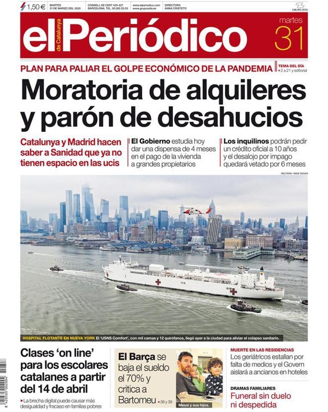 La portada de EL PERIÓDICO del 31 de marzo del 2020.