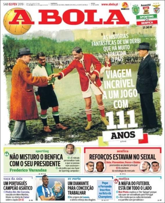 Portada A BOLA sábado 2 de febrero de 2019