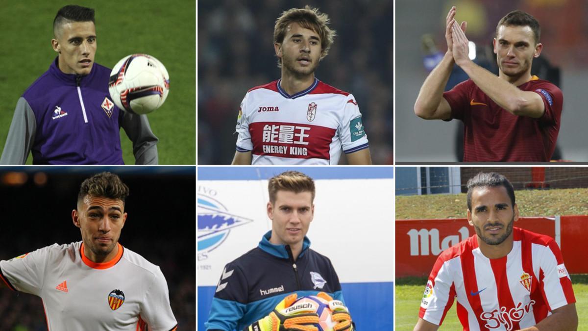 Cristian Tello, Sergi Samper Thomas Vermaelen, Munir El Haddadi, Adrián Ortolà y Douglas Pereira