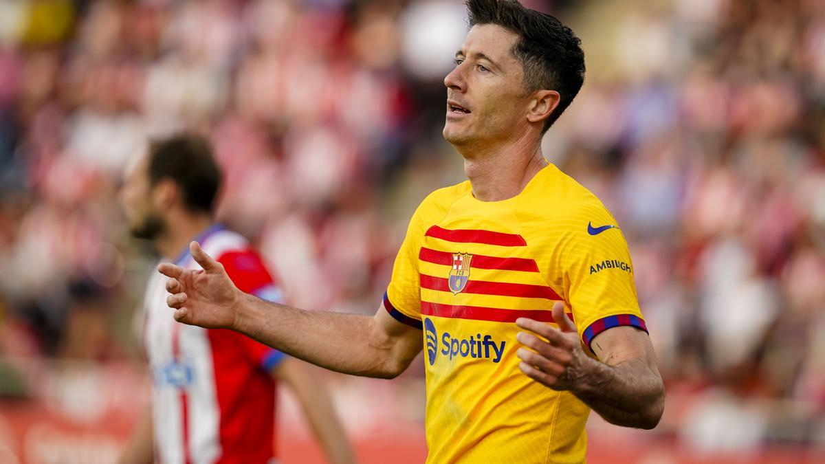 Lewandowski durante el partido entre el Girona y el FC Barcelona.