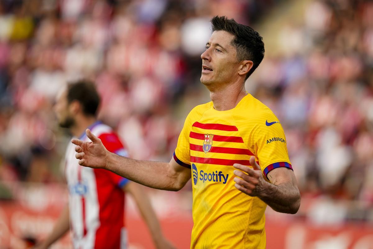 Lewandowski durante el partido entre el Girona y el FC Barcelona.