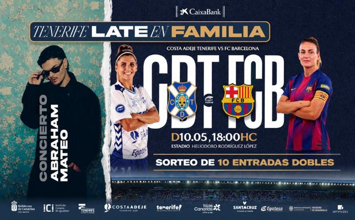 El Heliodoro Rodríguez López acoge un gran evento: fútbol de primer nivel entre CD Tenerife y FC Barcelona, acompañado de un concierto de Abraham Mateo y el sorteo de 10 entradas dobles.