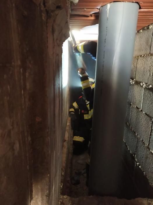 Bomberos salva a un gatito que se coló en una tubería