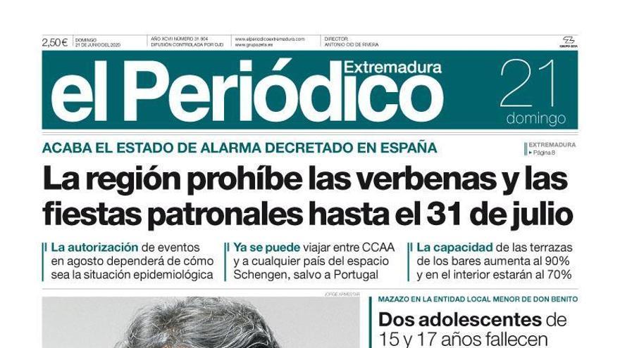 Esta es la portada de EL PERIÓDICO EXTREMADURA correspondiente al día 21 de junio del 2020