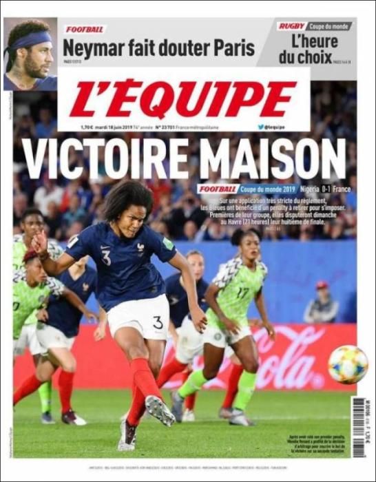 Portada L'ÉQUIPE martes 18 de junio de 2019.