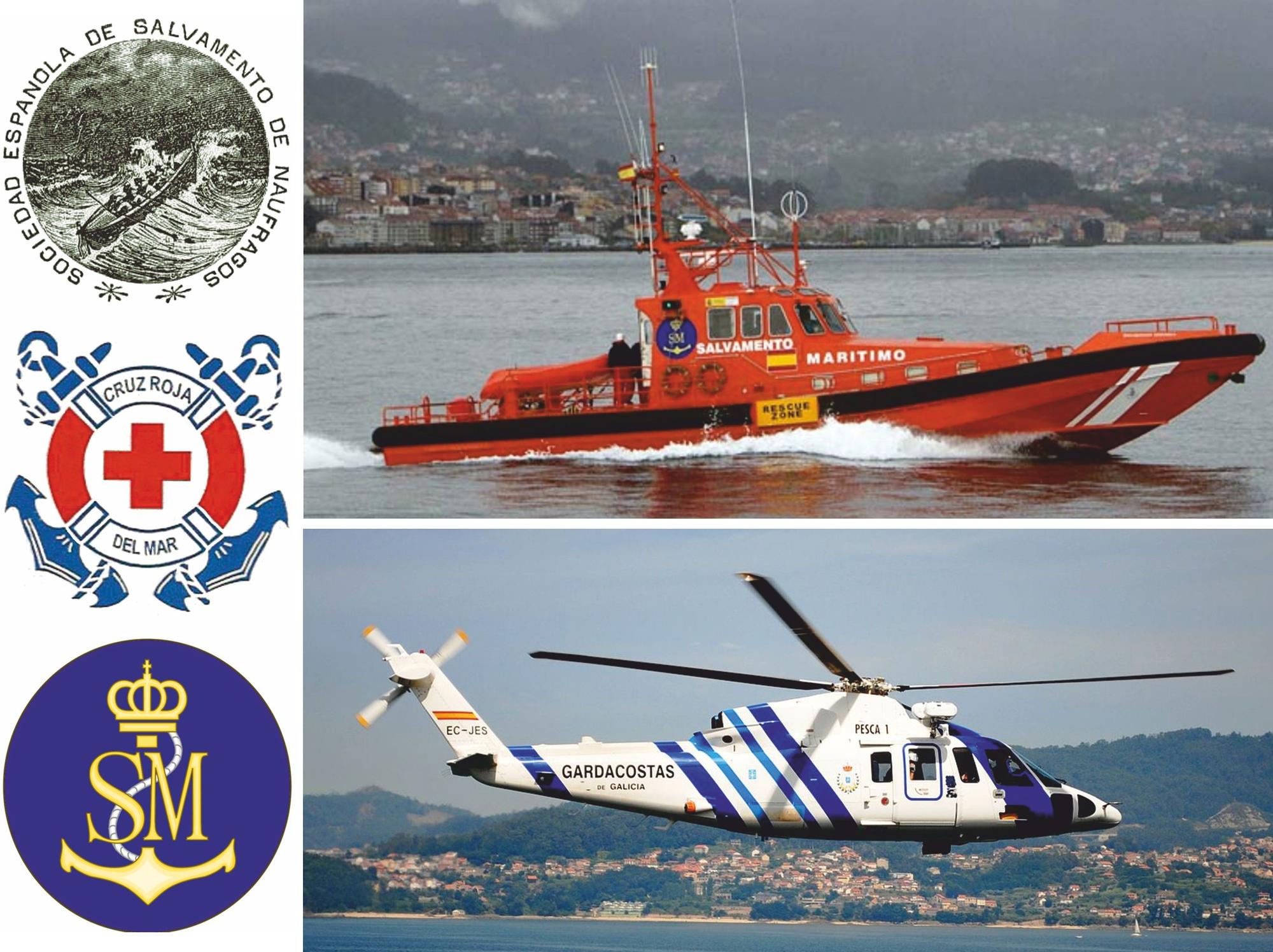 A “Salvamar Mirach”, de Salvamento Marítimo, con base en Cangas e o helicóptero Pesca I de Gardacostas de Galicia con base en Peinador.