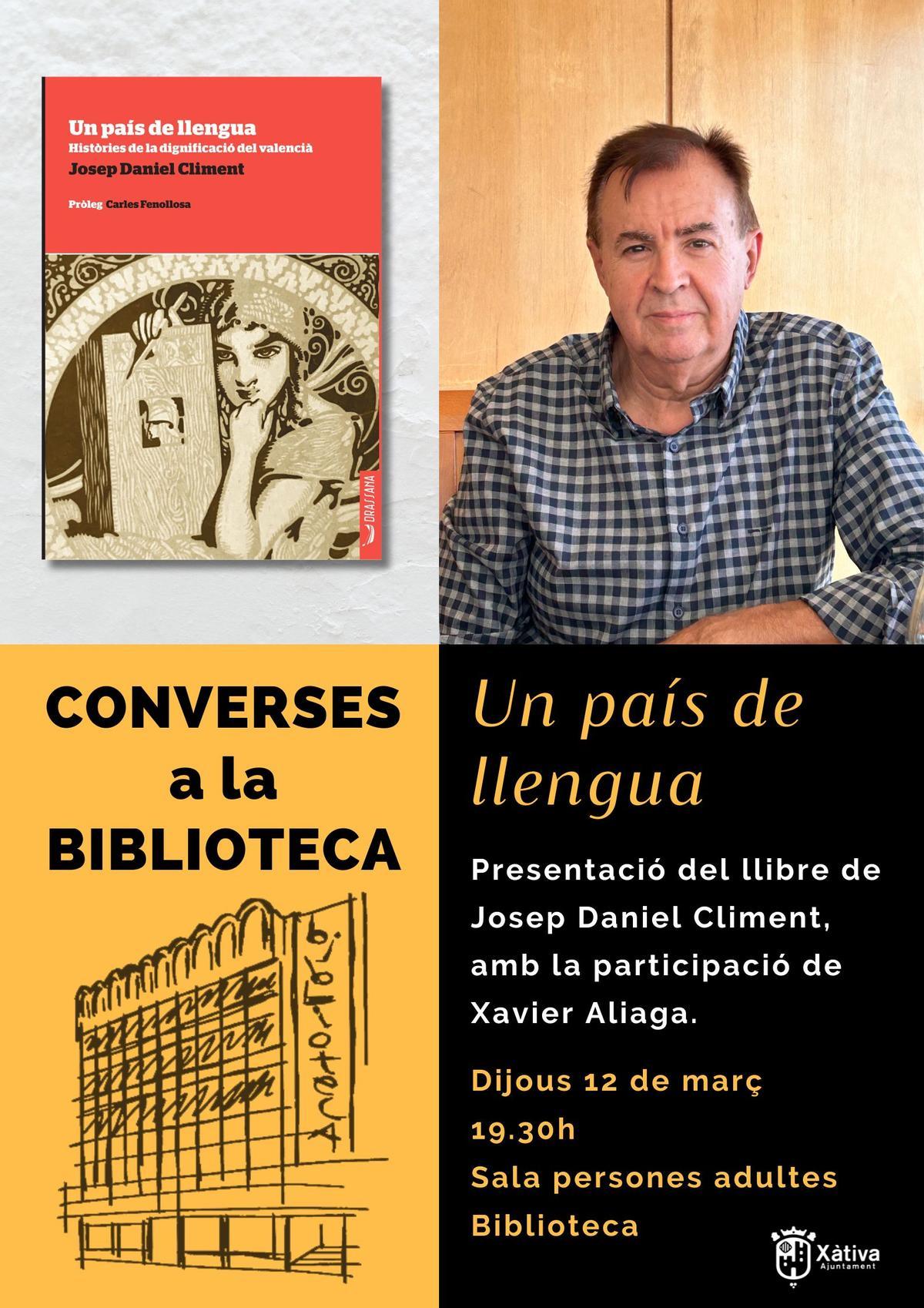 Cartel de la presentación del libro "Un país de llengua", de Josep Daniel Climent.