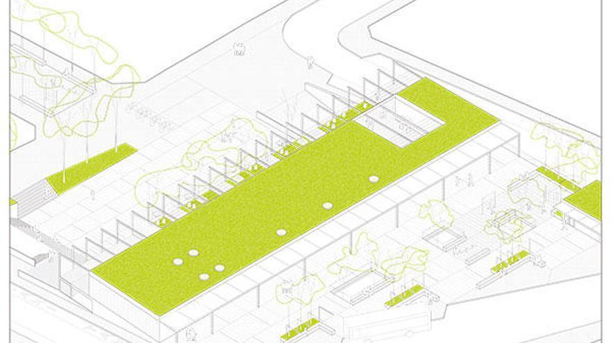 Uno de los planos del proyecto ´Höhe´, con la cubierta vegetal en mitad de la manzana de la plaza. | la opinión