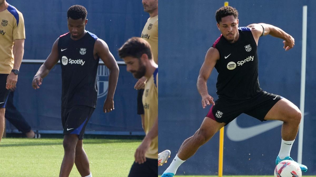 Ansu Fati y Vitor Roque, en la pretemporada del Barça