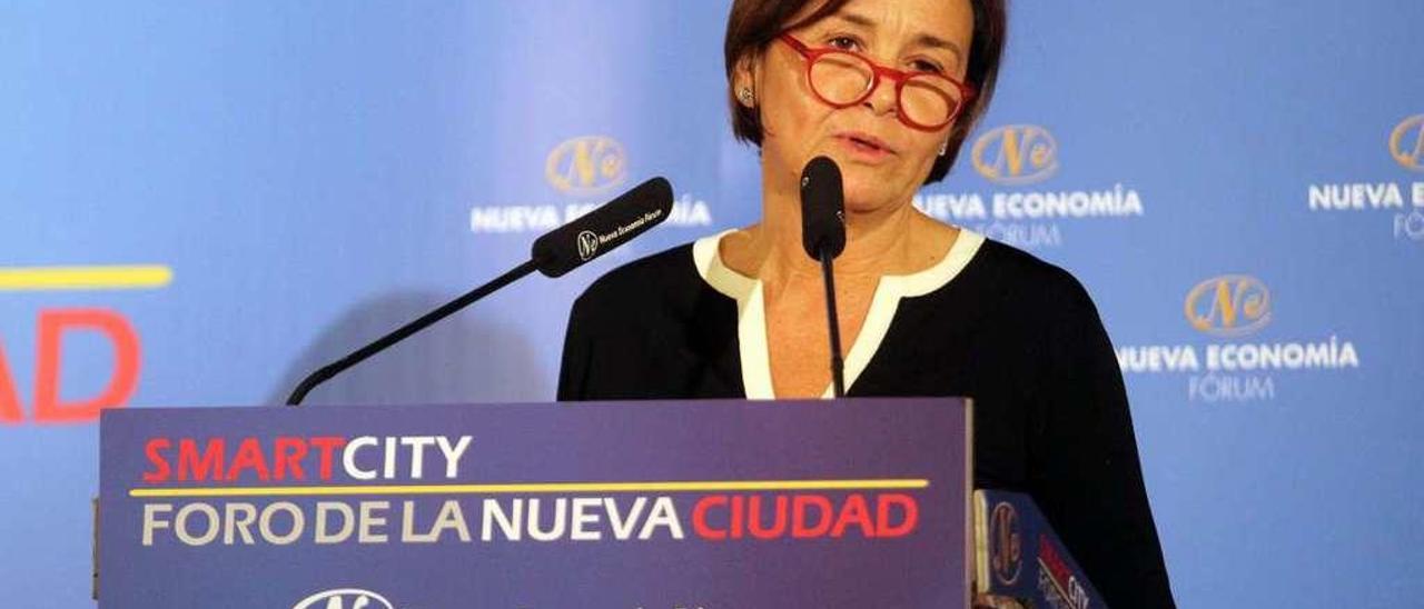 Carmen Moriyón, durante su intervención en el Foro de la Nueva Ciudad, en Madrid.