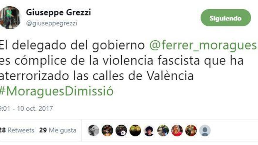 Moragues traslada a la Abogacía del Estado los tuits contra él de Grezzi