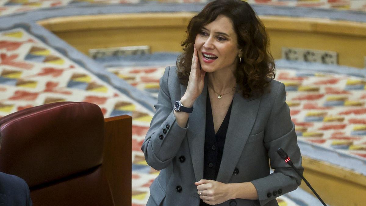 Isabel Díaz Ayuso durante el pleno de la Asamblea de Madrid de este jueves.