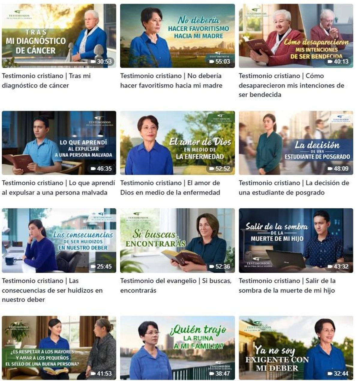 Carátulas de vídeos sobre testimonios neocristianos.