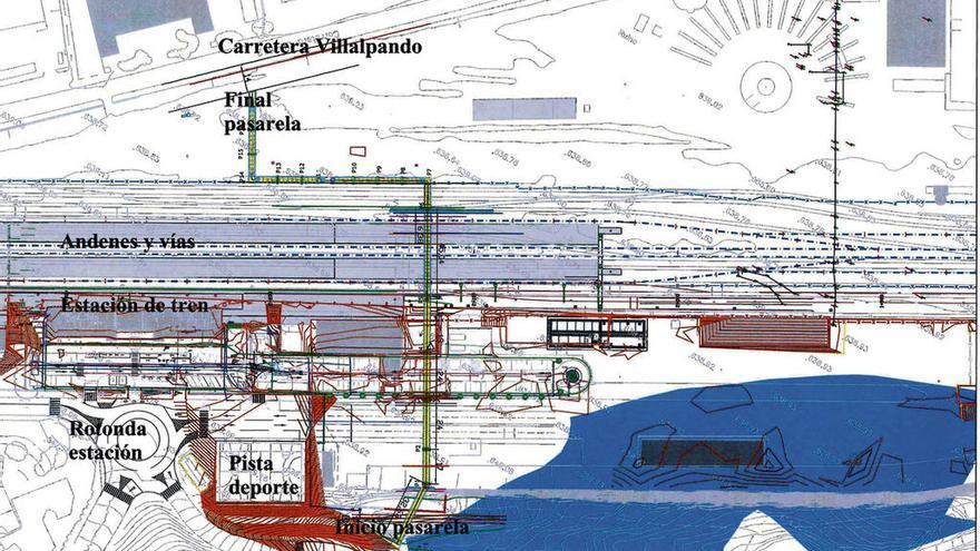 Plano de la nueva pasarela sobre la estación de tren. Foto L. O. Z.