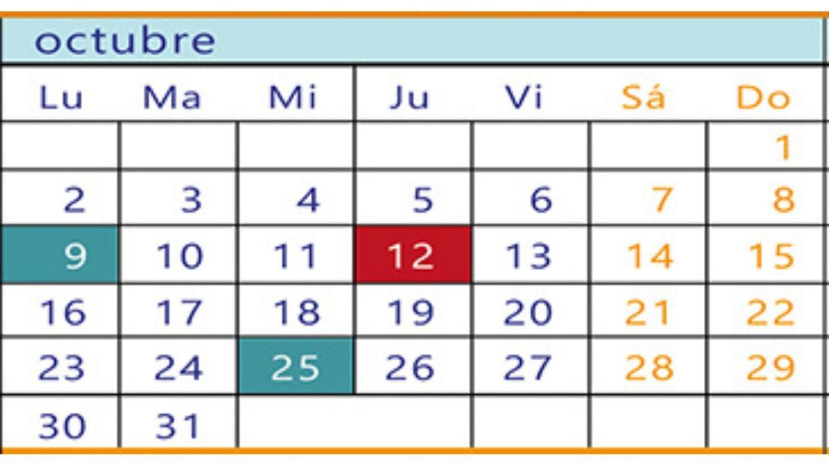 Calendario escolar de Canarias para octubre.