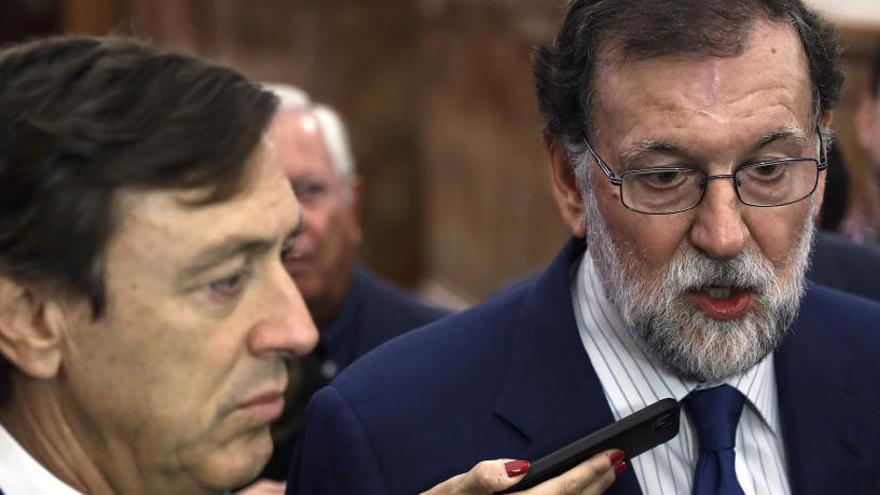 Mariano Rajoy, davant la premsa, avui.