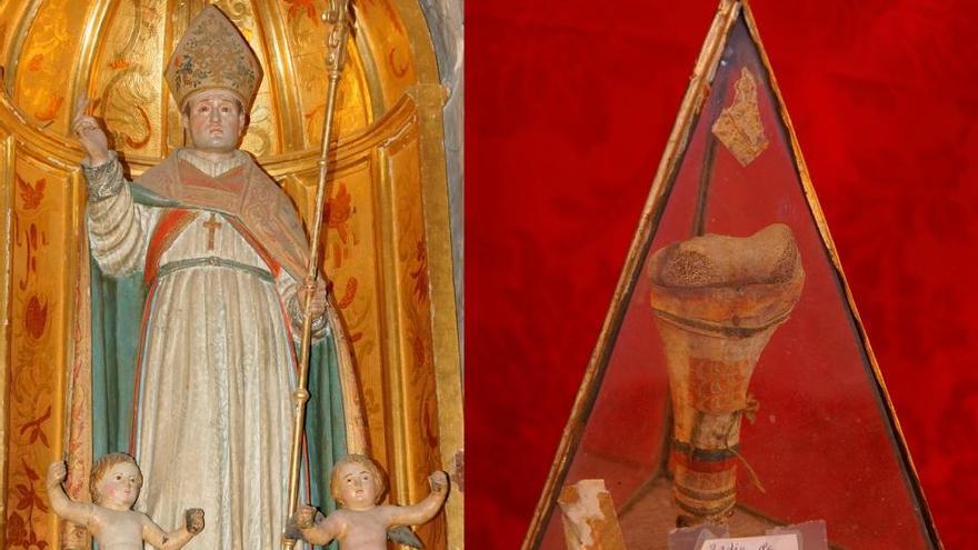 La imagen de san Atón que existe en la catedral y su reliquia.